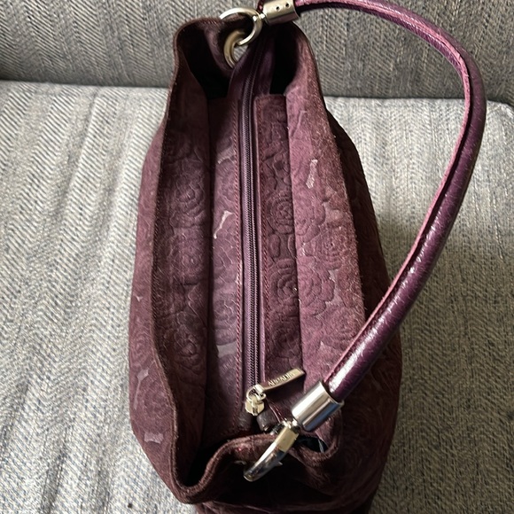 Arcadia Purple leather/suede Floral Embossed Handbag. - Picture 10 of 16
